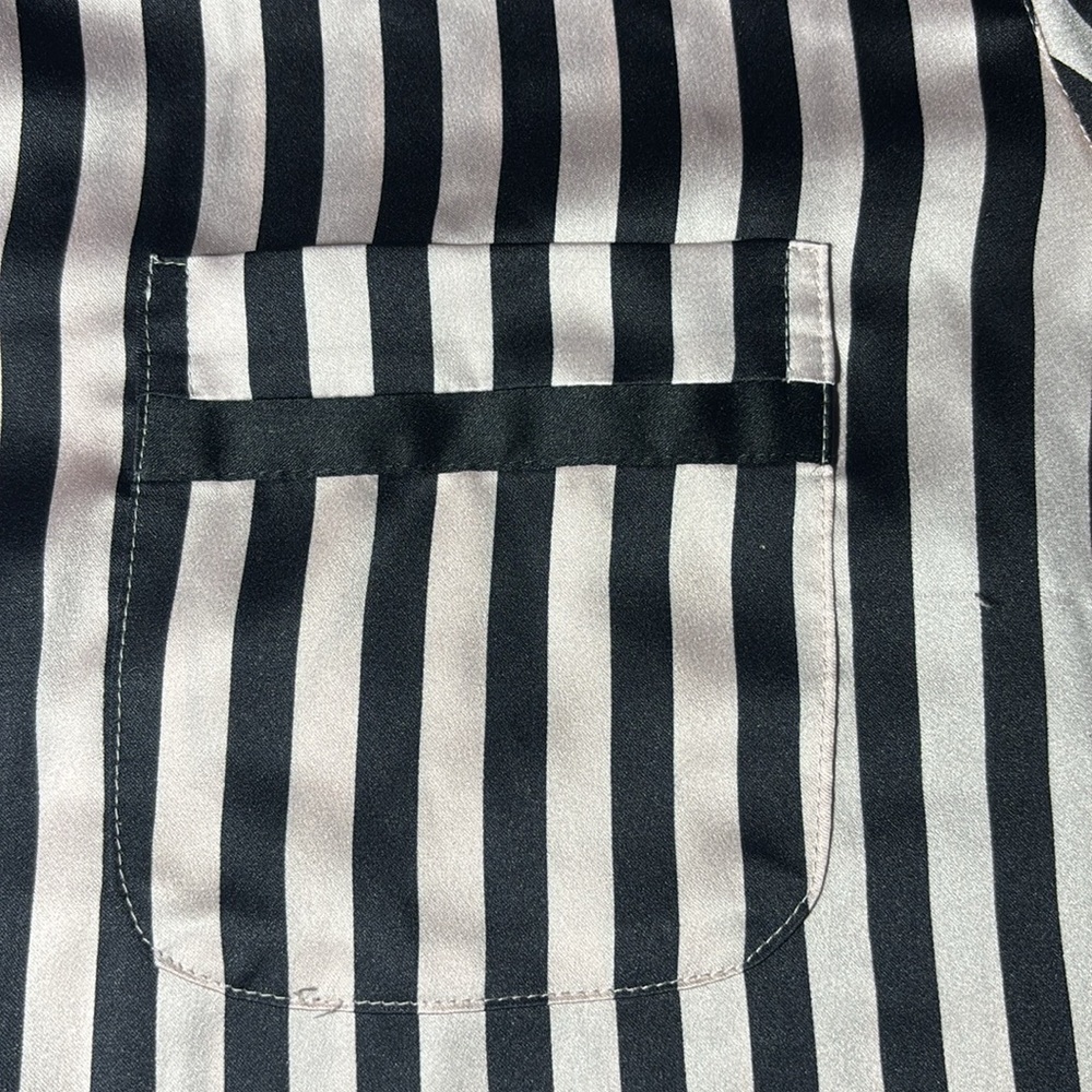 Victoria's Secret Black and White Striped sleep shirt silky nighty blouse small - Picture 5 of 11